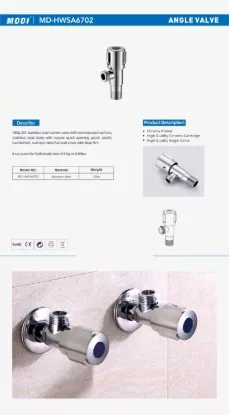 Picture of Stainless Steel Angle Valve 1/2 Inch – Chrome Plated Water Control Valve for Bathroom & Kitchen