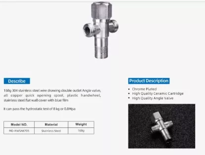 Picture of 304 Stainless Steel Double Outlet Angle Valve – 1/2 Inch Two-Way Water Control Valve
