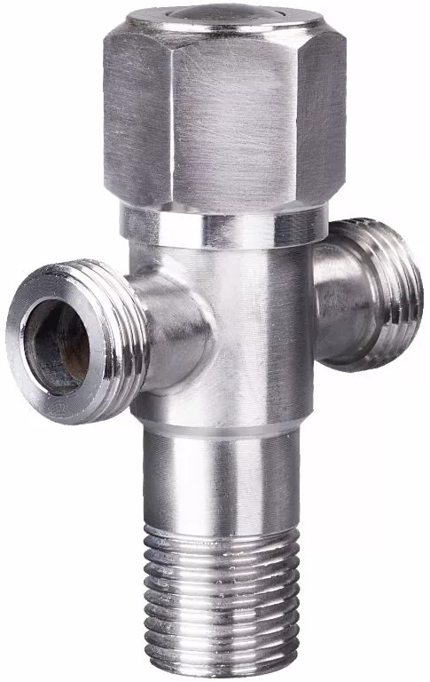 Picture of 304 Stainless Steel Double Outlet Angle Valve – 1/2 Inch Two-Way Water Control Valve
