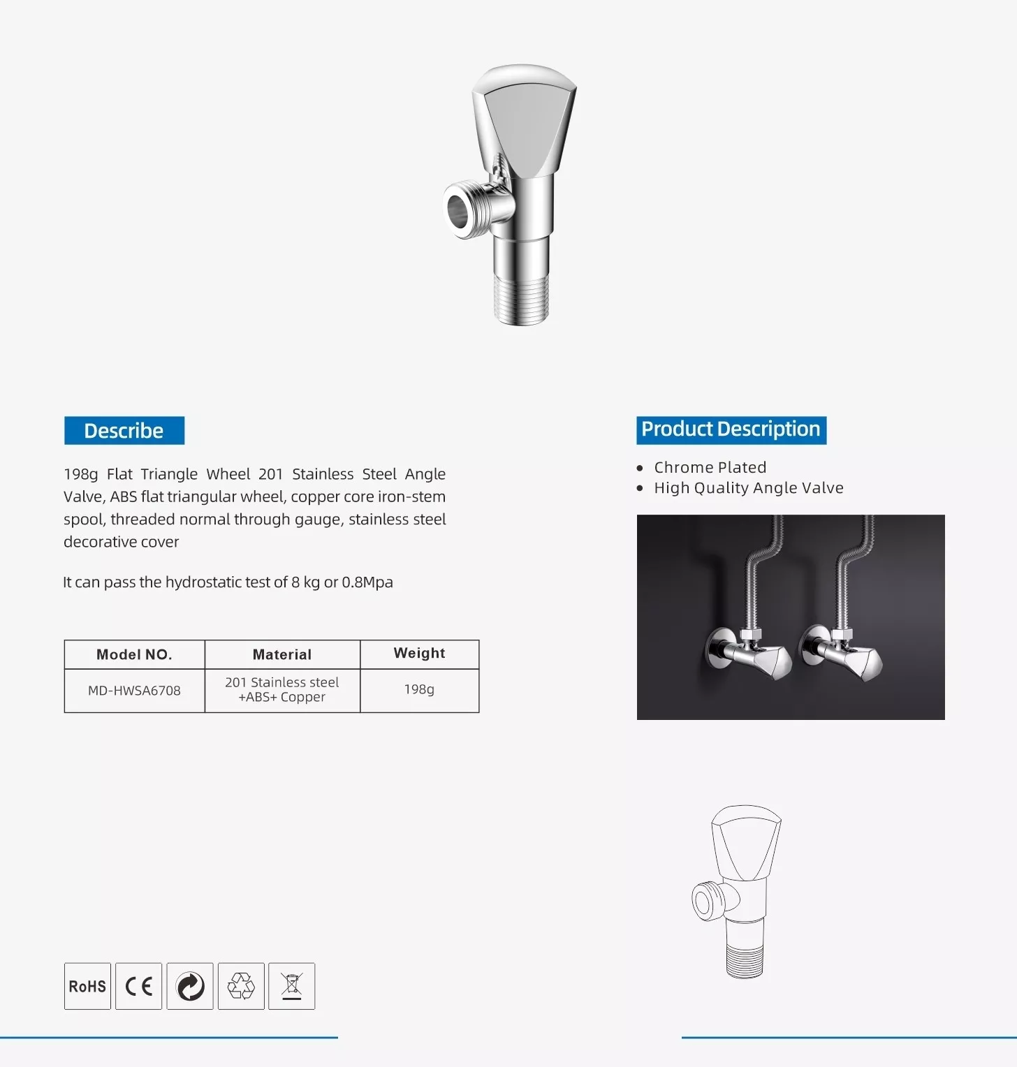 Picture of Stainless Steel Angle Valve – Flat Triangle Handle