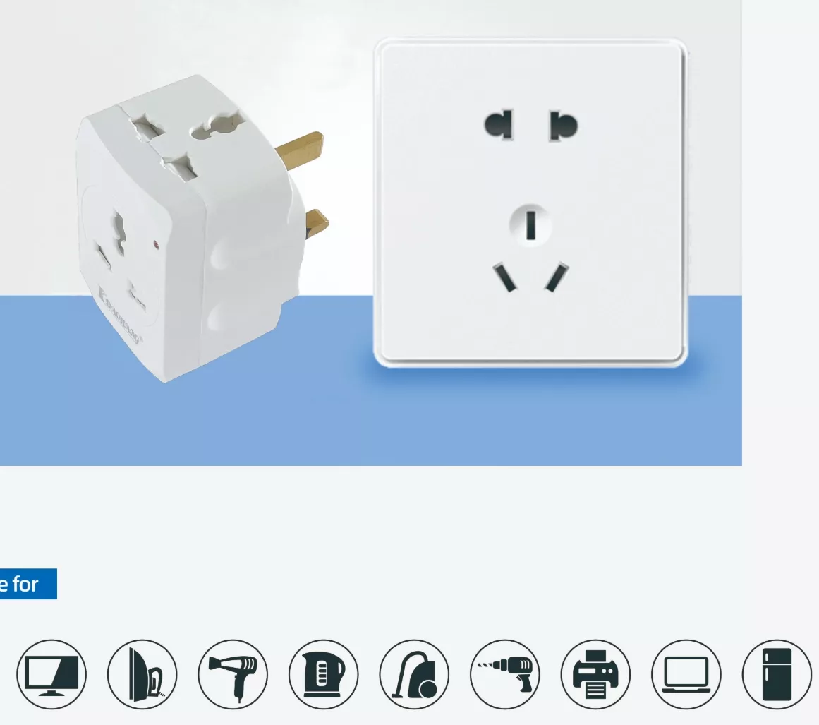Picture of 2-Pack 13A Universal Adapter with Switch & Light – UK Plug with Fuse & Safety Shutter”