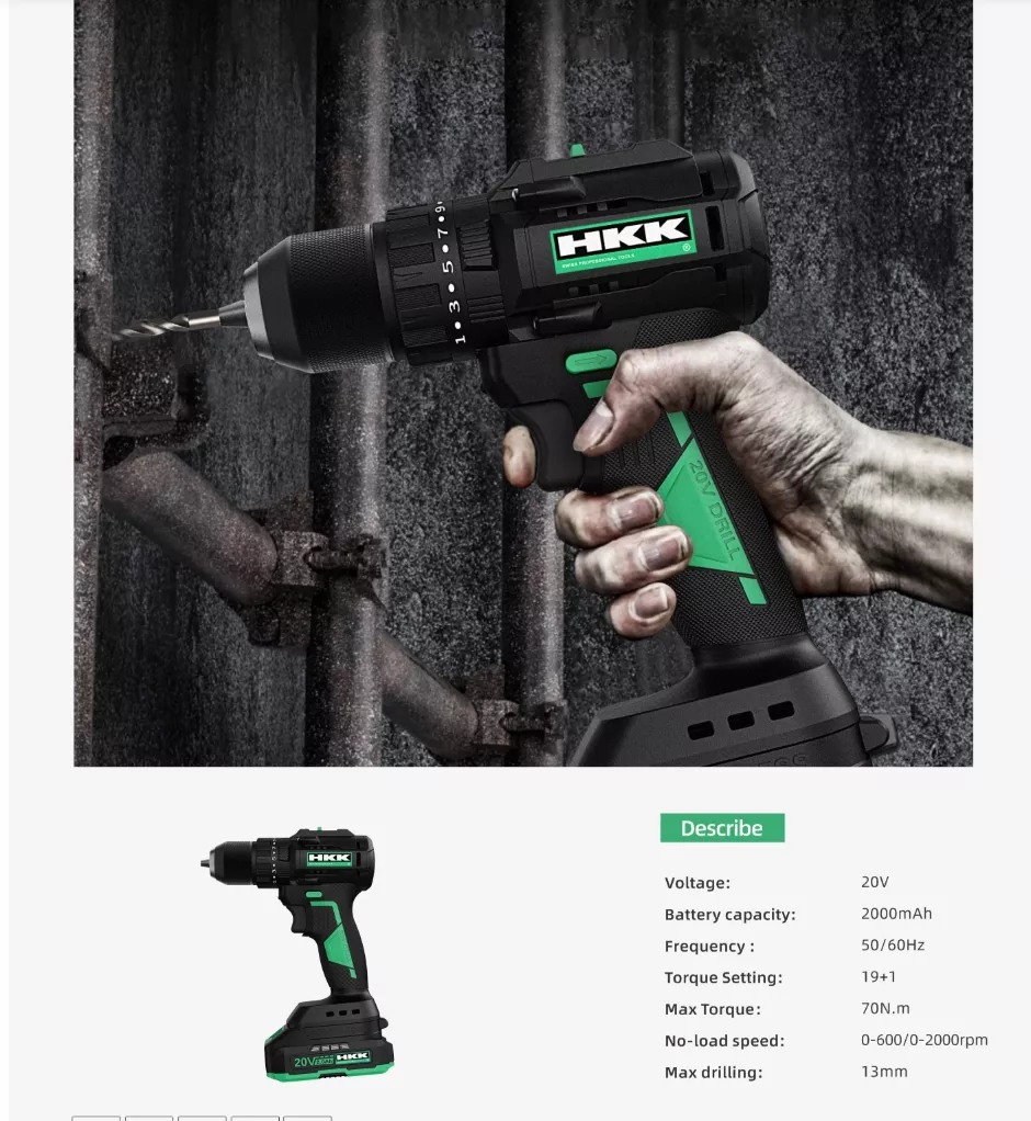 Picture of 20V Brushless Cordless Drill – 70N·m Power Driver Drill with 2000mAh Battery & 13mm Chuck”