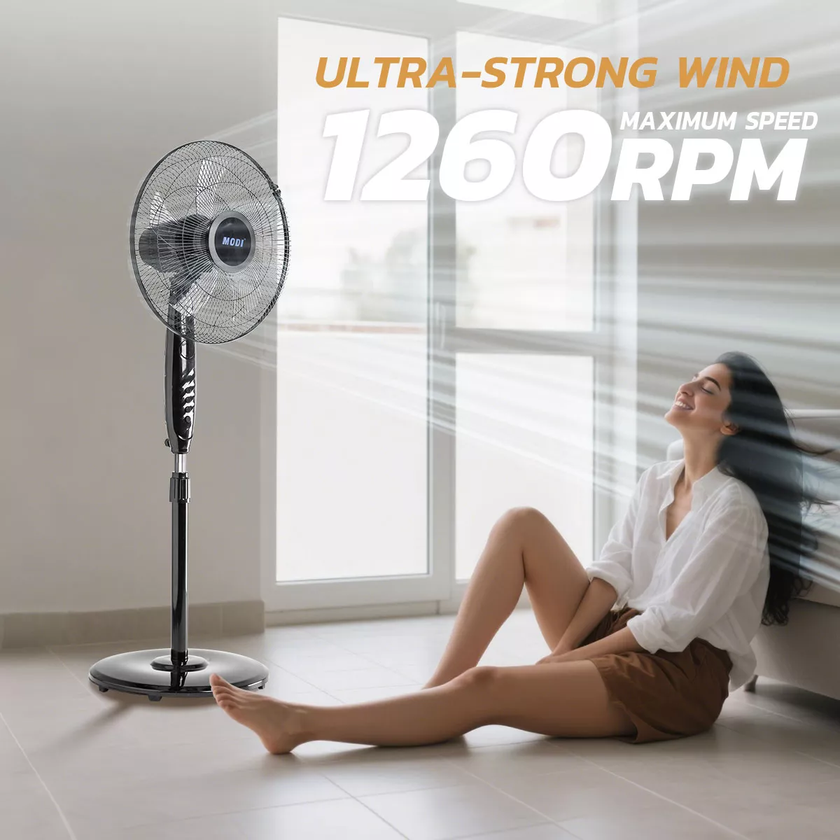 Picture of pedestal fan remote, 5 blade stand fan, 16 inch stand fan, 3-speed pedestal fan, soft wind fan
