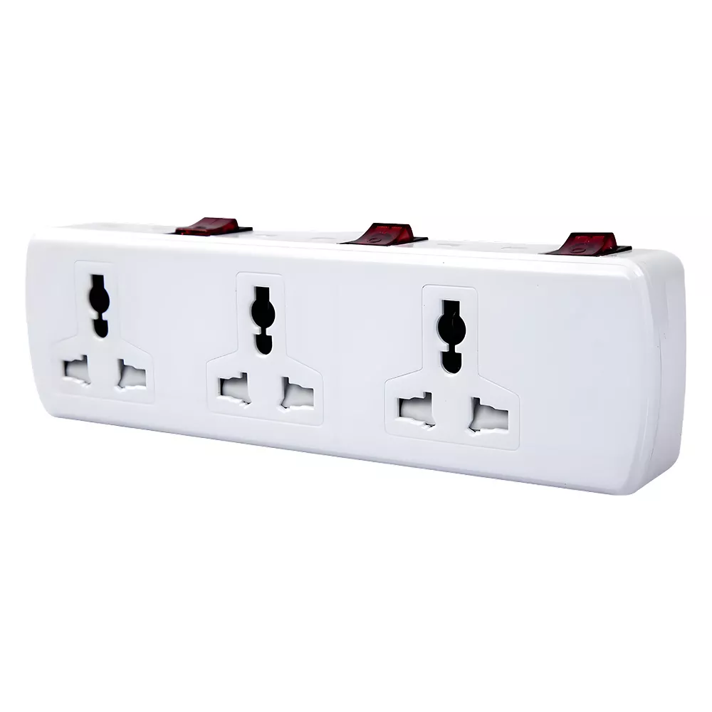 Picture of 3-Gang Multi Plug Wall Socket with Individual Switches | Universal Wall Outlet 13A 250V | Fireproof ABS Panel – UK Standard