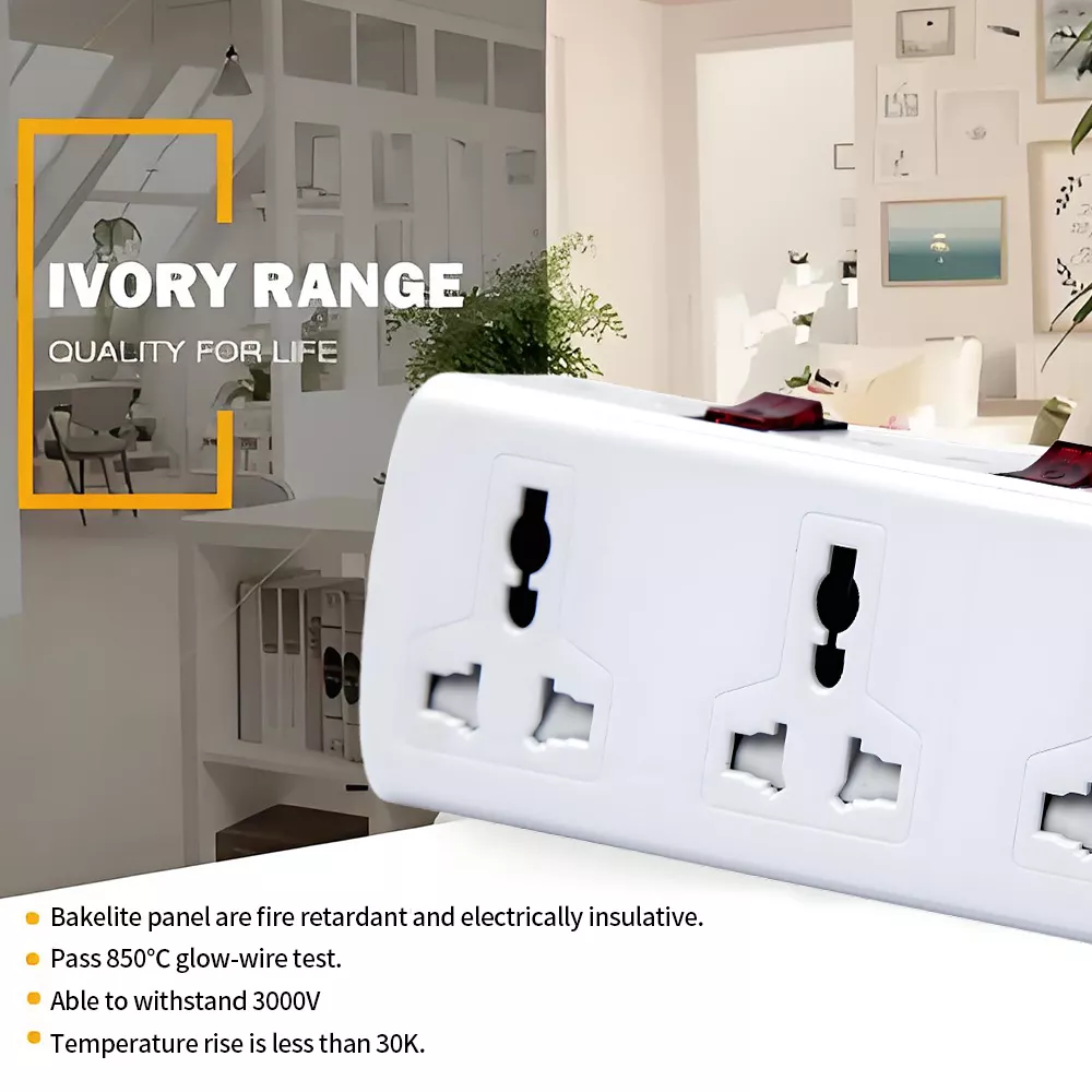 Picture of 3-Gang Multi Plug Wall Socket with Individual Switches | Universal Wall Outlet 13A 250V | Fireproof ABS Panel – UK Standard