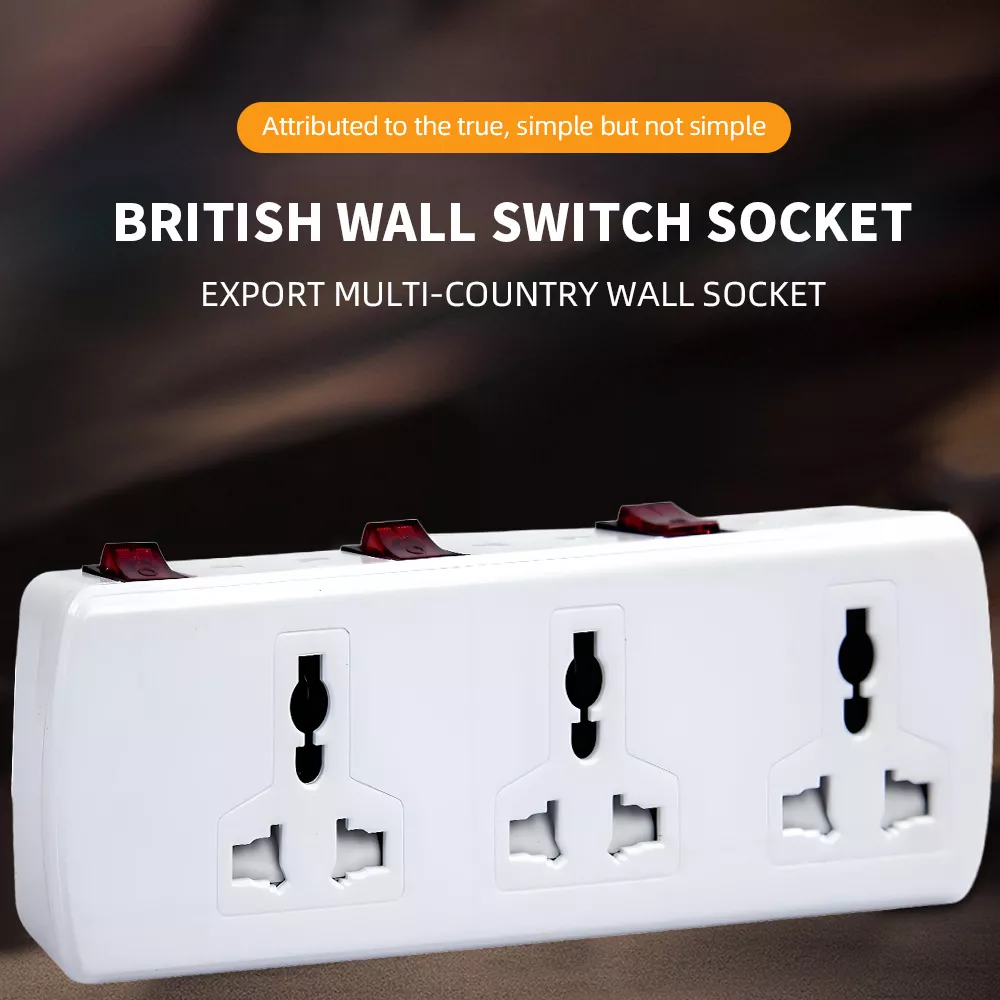 Picture of 3-Gang Multi Plug Wall Socket with Individual Switches | Universal Wall Outlet 13A 250V | Fireproof ABS Panel – UK Standard