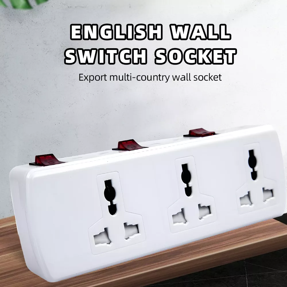 Picture of 3-Gang Multi Plug Wall Socket with Individual Switches | Universal Wall Outlet 13A 250V | Fireproof ABS Panel – UK Standard