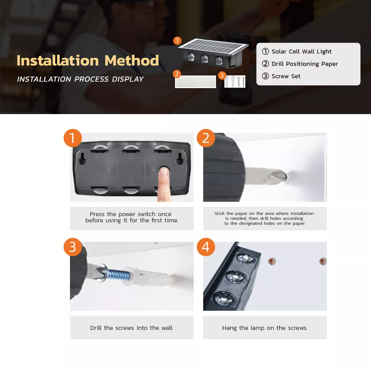 Picture of 2 Pieces Small Solar LED Wall Light - 4 Watt - Outdoor Up & Down (Golden Light)