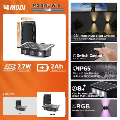 Picture of Solar LED Wall Light -4 watt- Outdoor Up & Down RGB - Garden Fence Villa Lighting - 2 Pieces