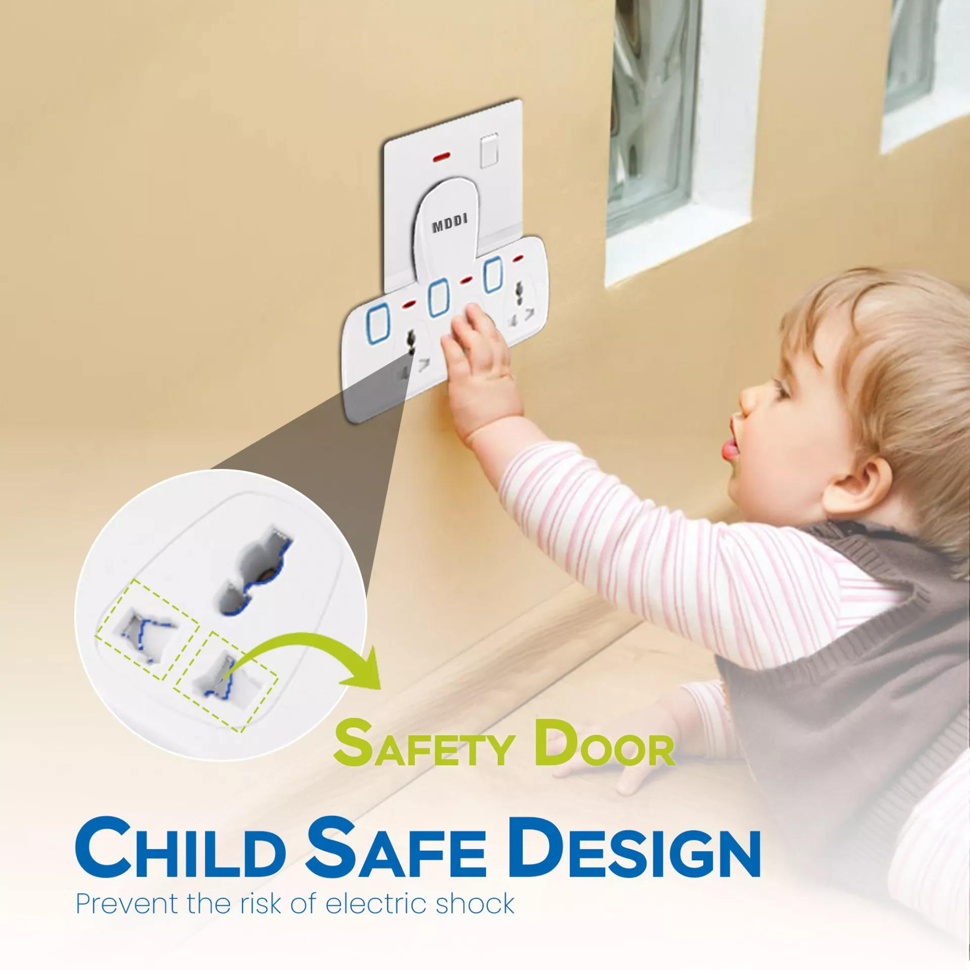 Picture of Universal Wall Socket Adapter with 3 Outlets & Individual Switches | Multi Plug Extension with Child Safety & Adjustable Support (250V, 13A)