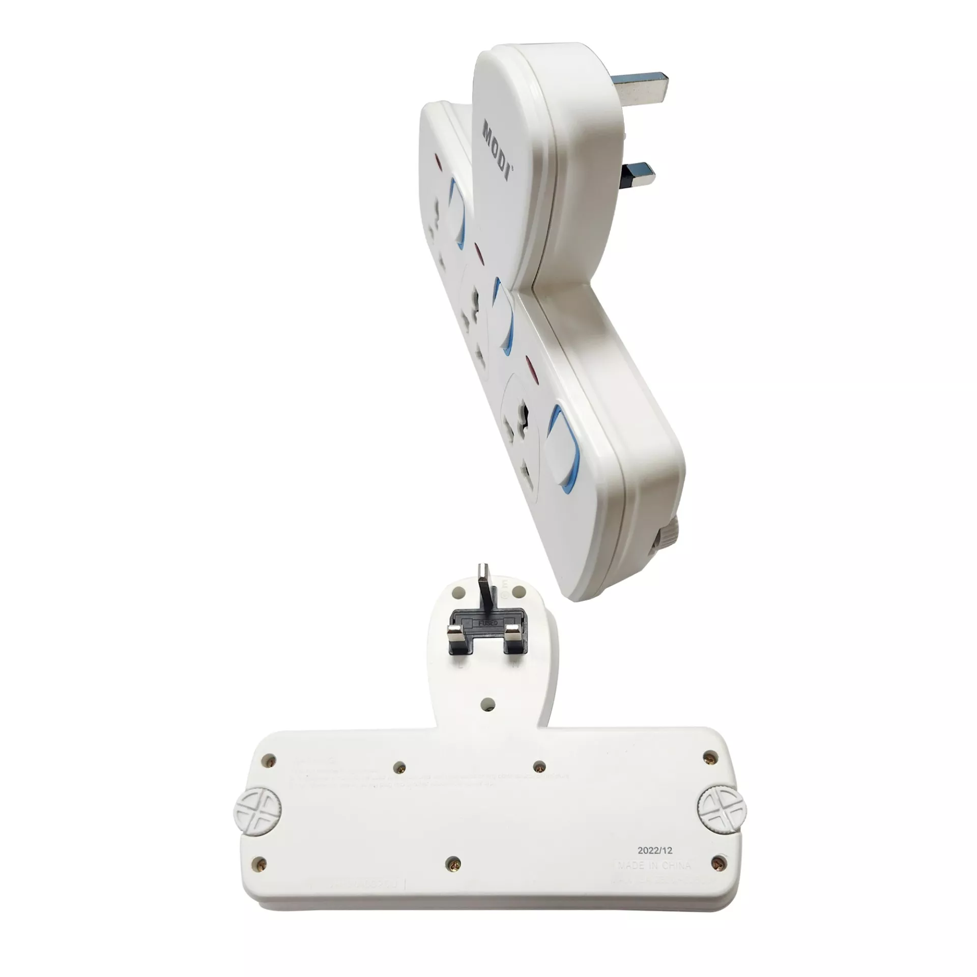 Picture of Universal Wall Socket Adapter with 3 Outlets & Individual Switches | Multi Plug Extension with Child Safety & Adjustable Support (250V, 13A)