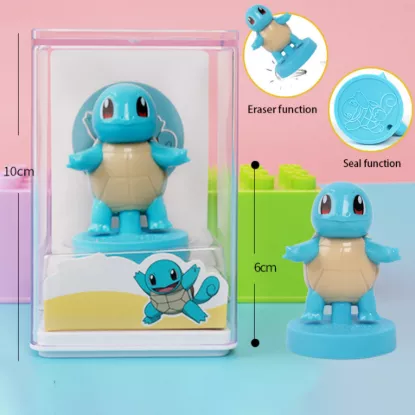 Cute turtle figurine toy with display box placed in decorative setting, kids collectible toy with eraser base.