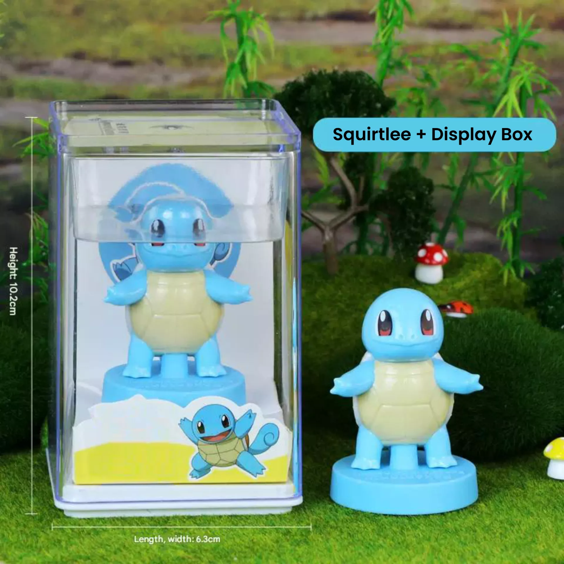 Cute turtle figurine toy packed in transparent display box, collectible kids toy with decorative packaging.