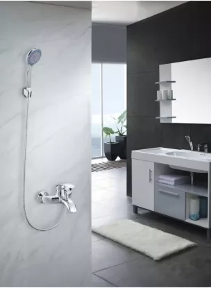 Picture of Wall Mounted Shower Mixer Tap with Hand Shower | Hot & Cold Dual Function Bathroom Faucet Set