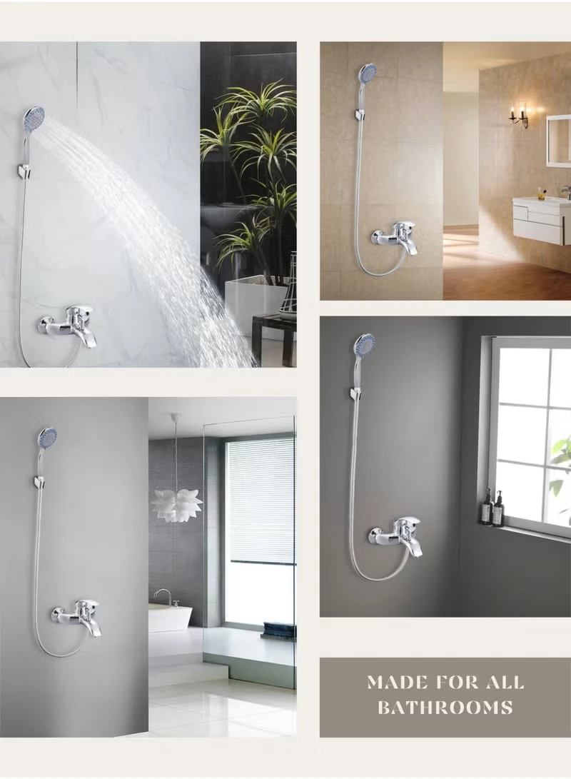 Picture of Wall Mounted Shower Mixer Tap with Hand Shower | Hot & Cold Dual Function Bathroom Faucet Set