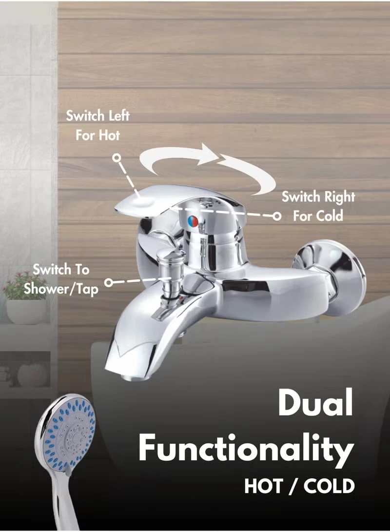 Picture of Wall Mounted Shower Mixer Tap with Hand Shower | Hot & Cold Dual Function Bathroom Faucet Set