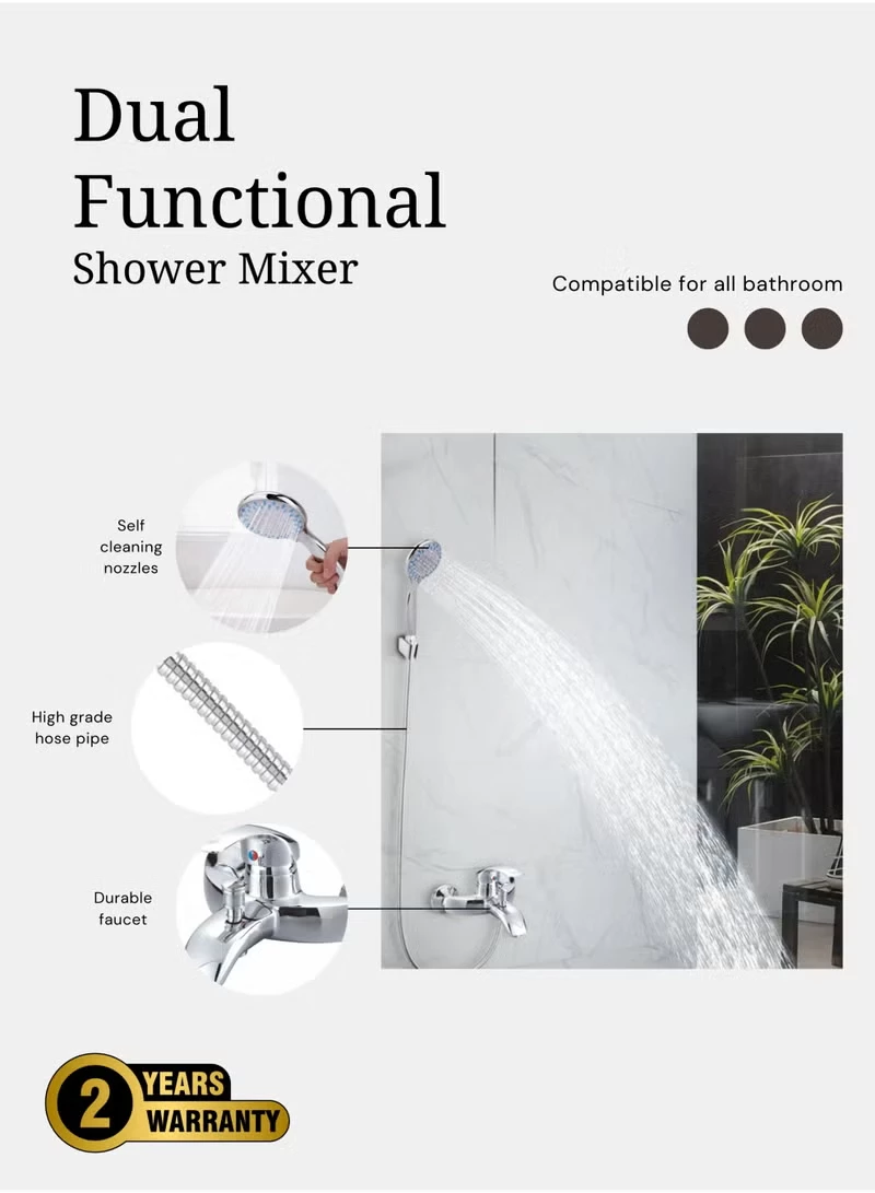 Picture of Wall Mounted Shower Mixer Tap with Hand Shower | Hot & Cold Dual Function Bathroom Faucet Set