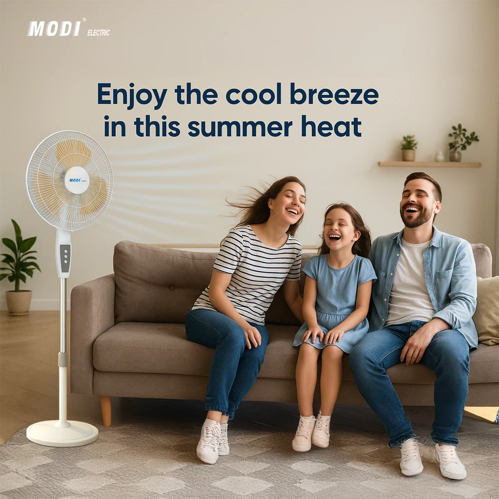 Picture of 16 Inch Pedestal Fan with Oscillation | MODI Electric Standing Fan | 3 Speed Adjustable Height Floor Fan for Home & Office
