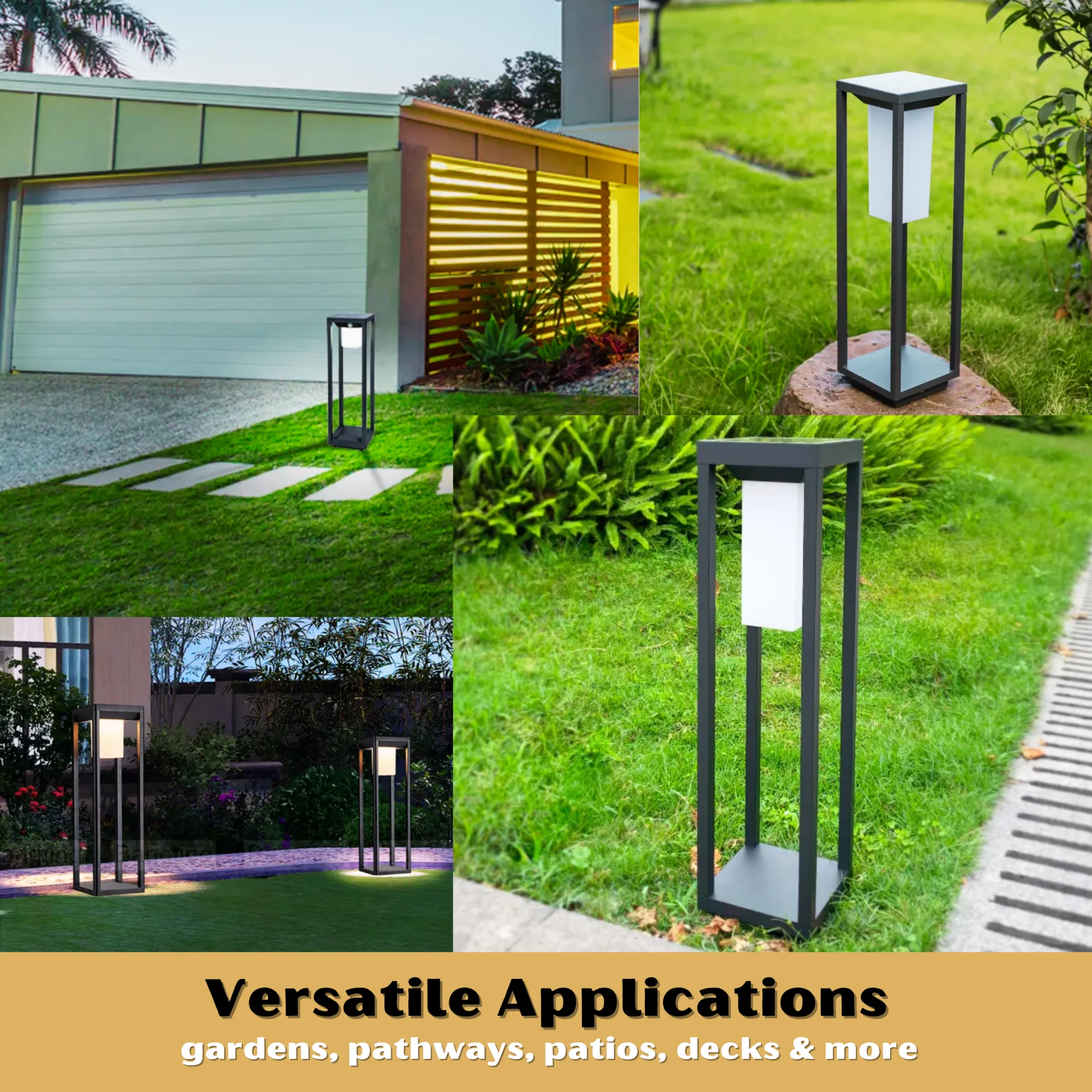 Solar Garden Light used in multiple outdoor applications including gardens, patios, and pathways