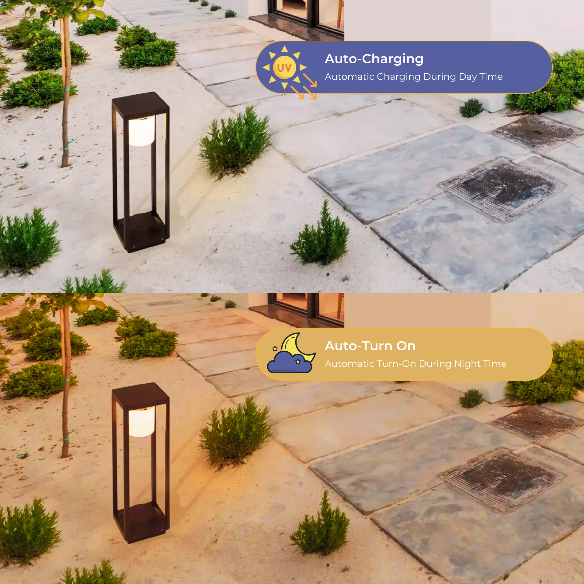 Auto-charging and auto-turn on features of Solar Garden
