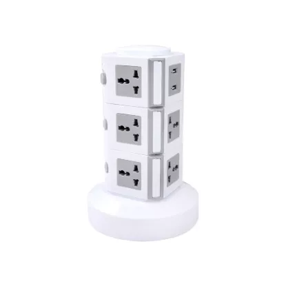Picture of Universal Vertical Power Tower Extension Socket with USB Ports & Individual Switches – 12 Outlets | Surge Protected | Child Safety Cap | 2M Cord