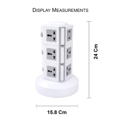 Vertical tower power extension socket with 24 cm height and 15.8 cm base diameter