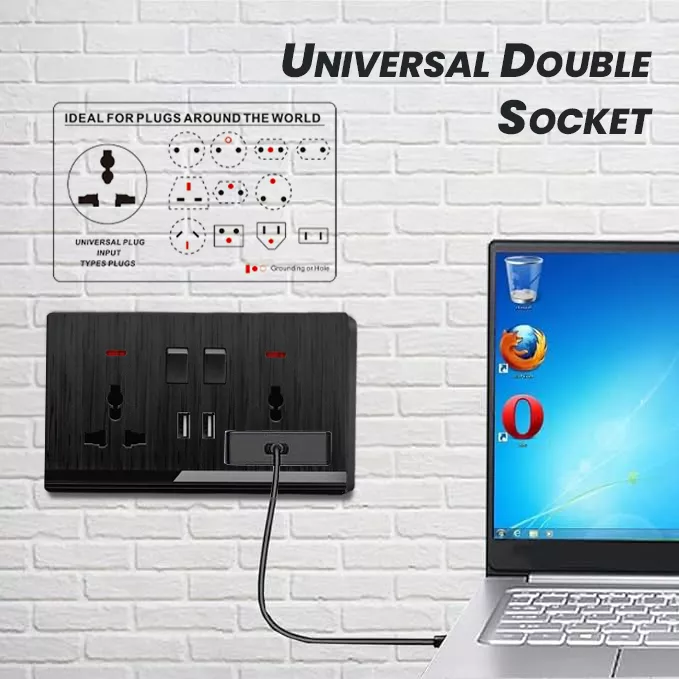 Picture of Frameless Dual Universal Wall Socket with USB Ports – 13A Switch | Slim Aluminum Panel | Available in White, Gold, Black