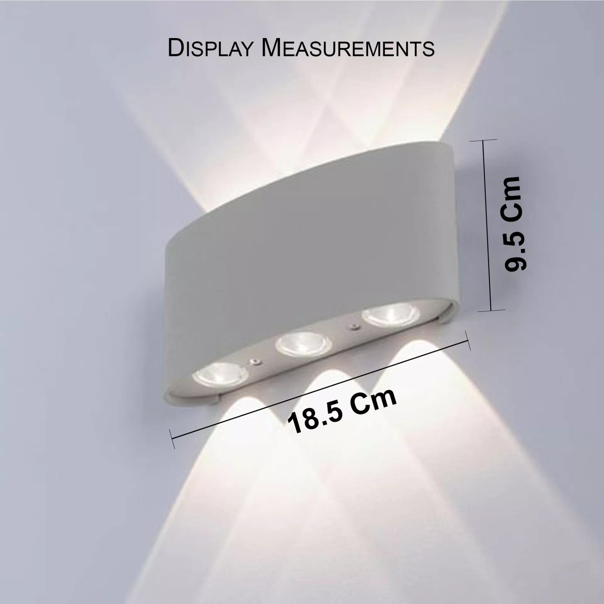 Modern LED up and down wall light with compact size 18.5 cm width and 9.5 cm height for indoor and outdoor wall installation