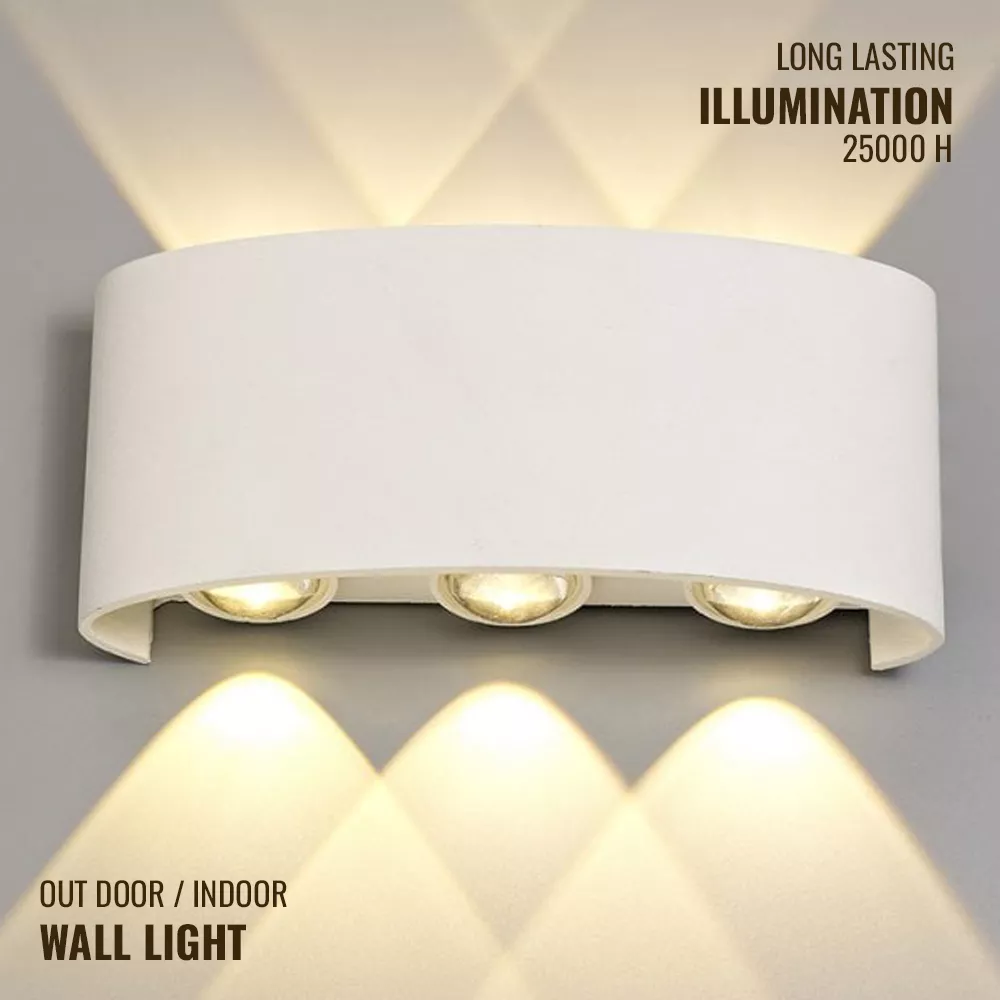 Warm white LED wall sconce installed in bedroom creating cozy ambient up and down lighting for modern interior décor