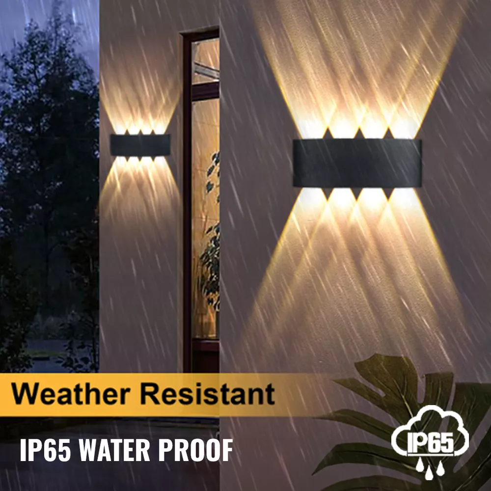IP65 waterproof LED wall light installed outdoors in rain, weather resistant exterior wall lamp for long lasting outdoor use