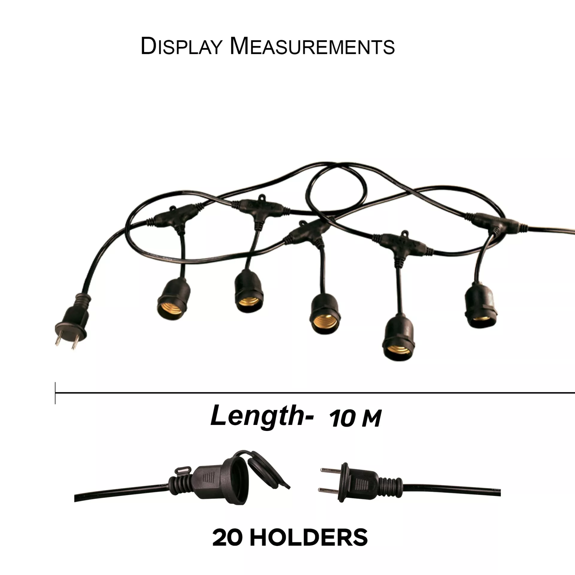 Outdoor festoon string lights with 20 bulb holders on 10 meter waterproof cable