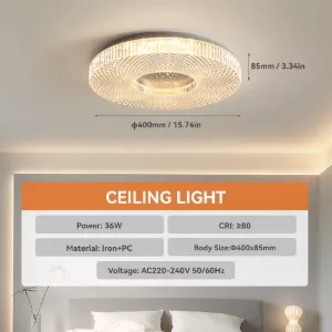 36W LED ceiling light with 400mm diameter and slim flush mount design
