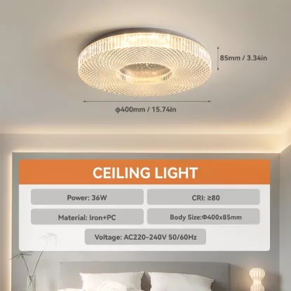 36W LED ceiling light with 400mm diameter and slim flush mount design