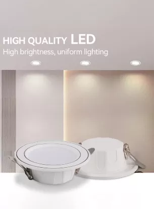 LED recessed downlights installed in modern ceiling for indoor lighting