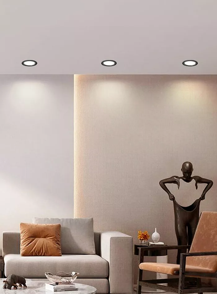 Tricolor LED downlight showing warm neutral and cool white lighting modes