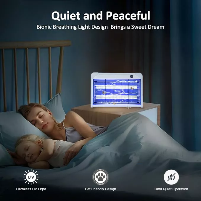 Quiet UV mosquito killer lamp used in bedroom for peaceful sleep