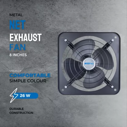 MODI Electric 26W metal exhaust fan front view with safety net