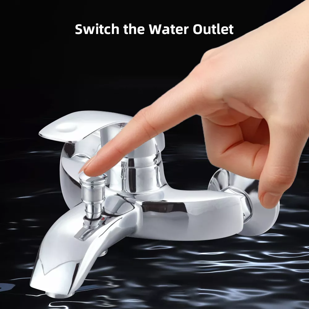 Close-up of a single-lever faucet handle showing hot and cold water indicators with flowing water for temperature precision