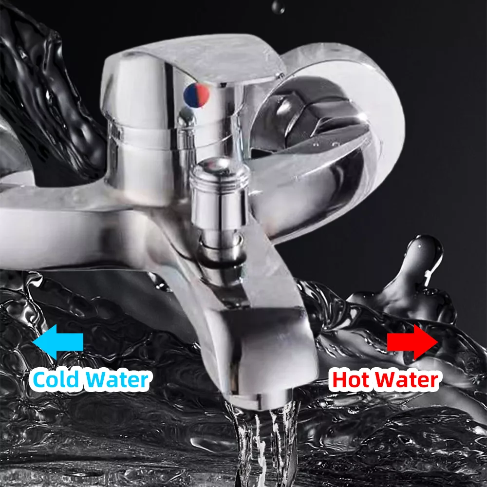 Chrome shower set mounted on a gray tile wall with text stating it passed the 8kg or 0.8Mpa hydrostatic pressure test.