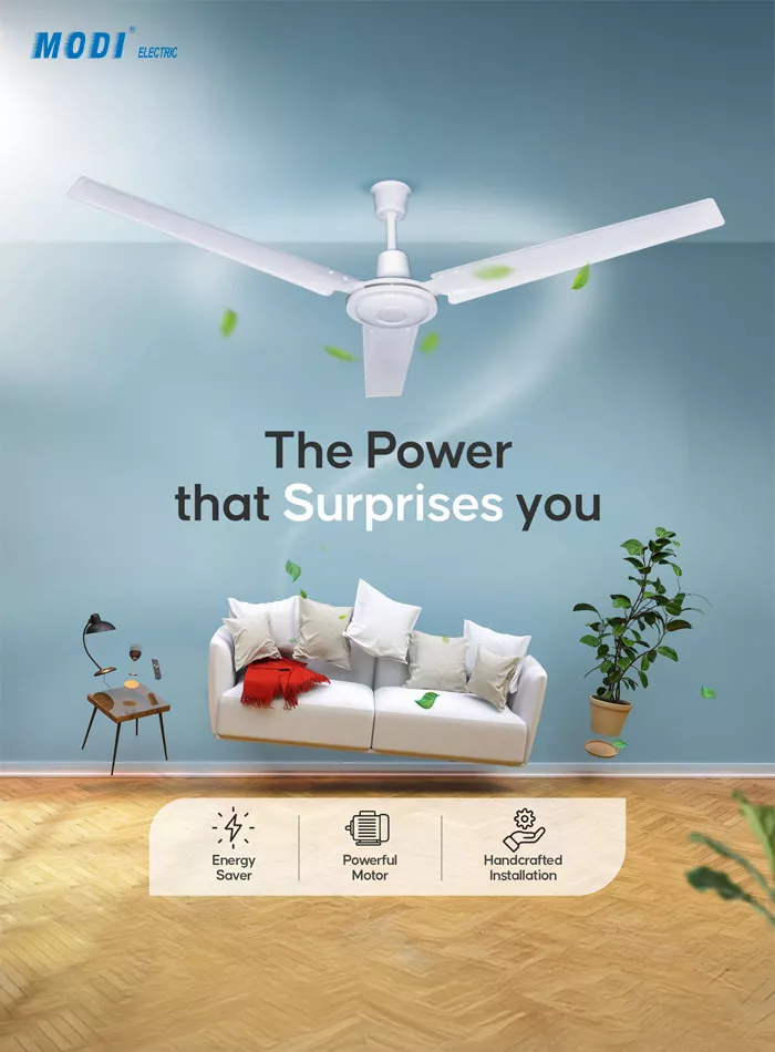 Picture of MODI 52-Inch Modern Industrial Ceiling Fan – 90W High-Efficiency Copper Motor, Ultra-Quiet 3-Blade Design for Living Room & Bedroom (White)