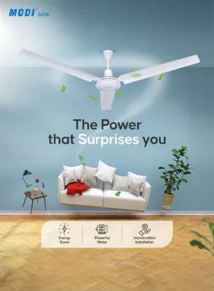 Picture of MODI 52-Inch Modern Industrial Ceiling Fan – 90W High-Efficiency Copper Motor, Ultra-Quiet 3-Blade Design for Living Room & Bedroom (White)