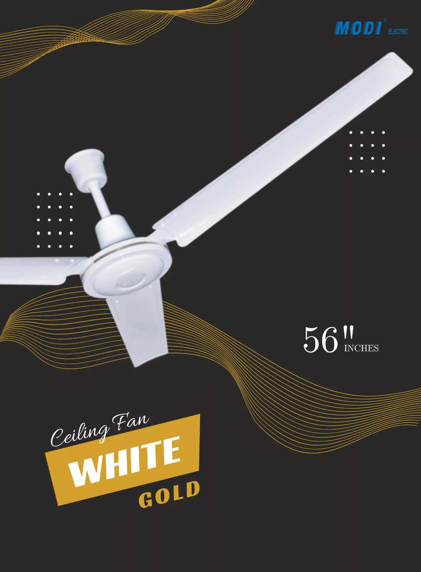 Picture of MODI 52-Inch Modern Industrial Ceiling Fan – 90W High-Efficiency Copper Motor, Ultra-Quiet 3-Blade Design for Living Room & Bedroom (White)