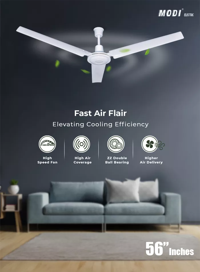 Picture of MODI 52-Inch Modern Industrial Ceiling Fan – 90W High-Efficiency Copper Motor, Ultra-Quiet 3-Blade Design for Living Room & Bedroom (White)
