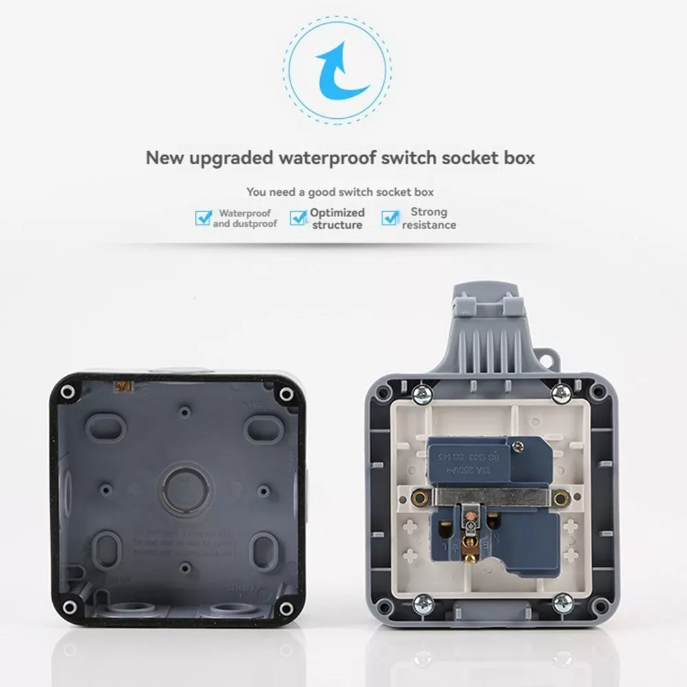 Picture of IP66 Waterproof Switch Socket Box with UK Plug | Outdoor Dustproof Power Socket Cover