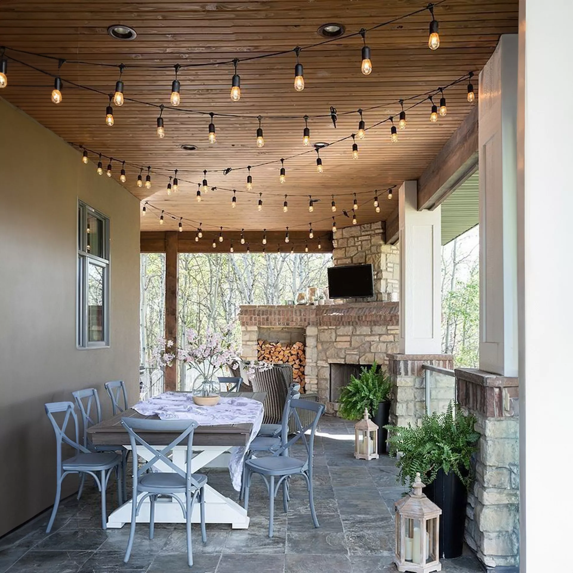 pergola decorated with outdoor waterproof string lights