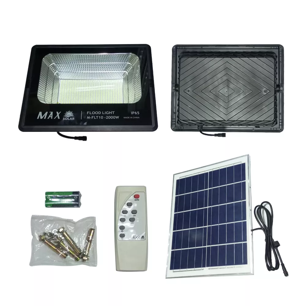 solar flood light package with panel remote and accessories
