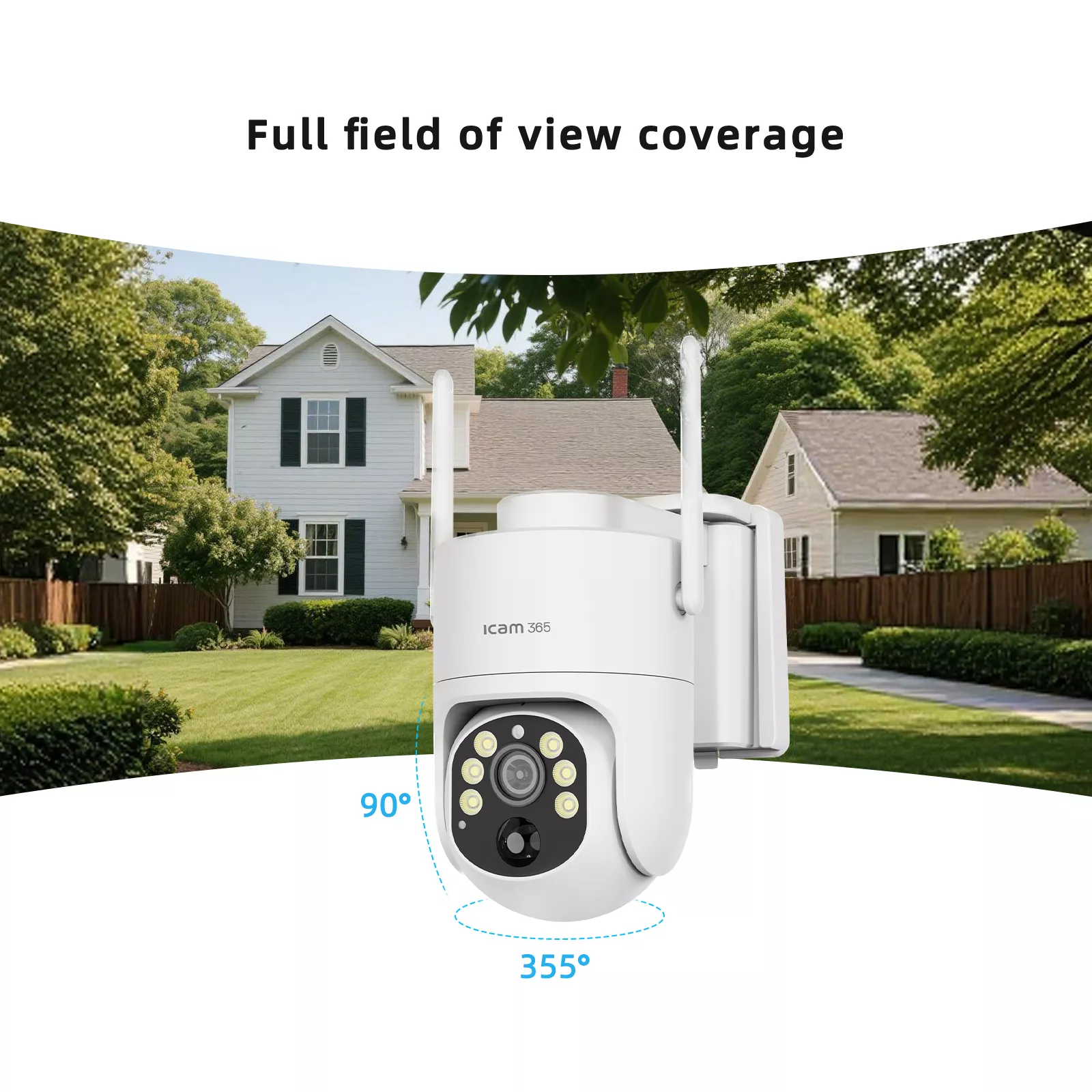 PTZ camera showing 355 degree rotation and wide angle view