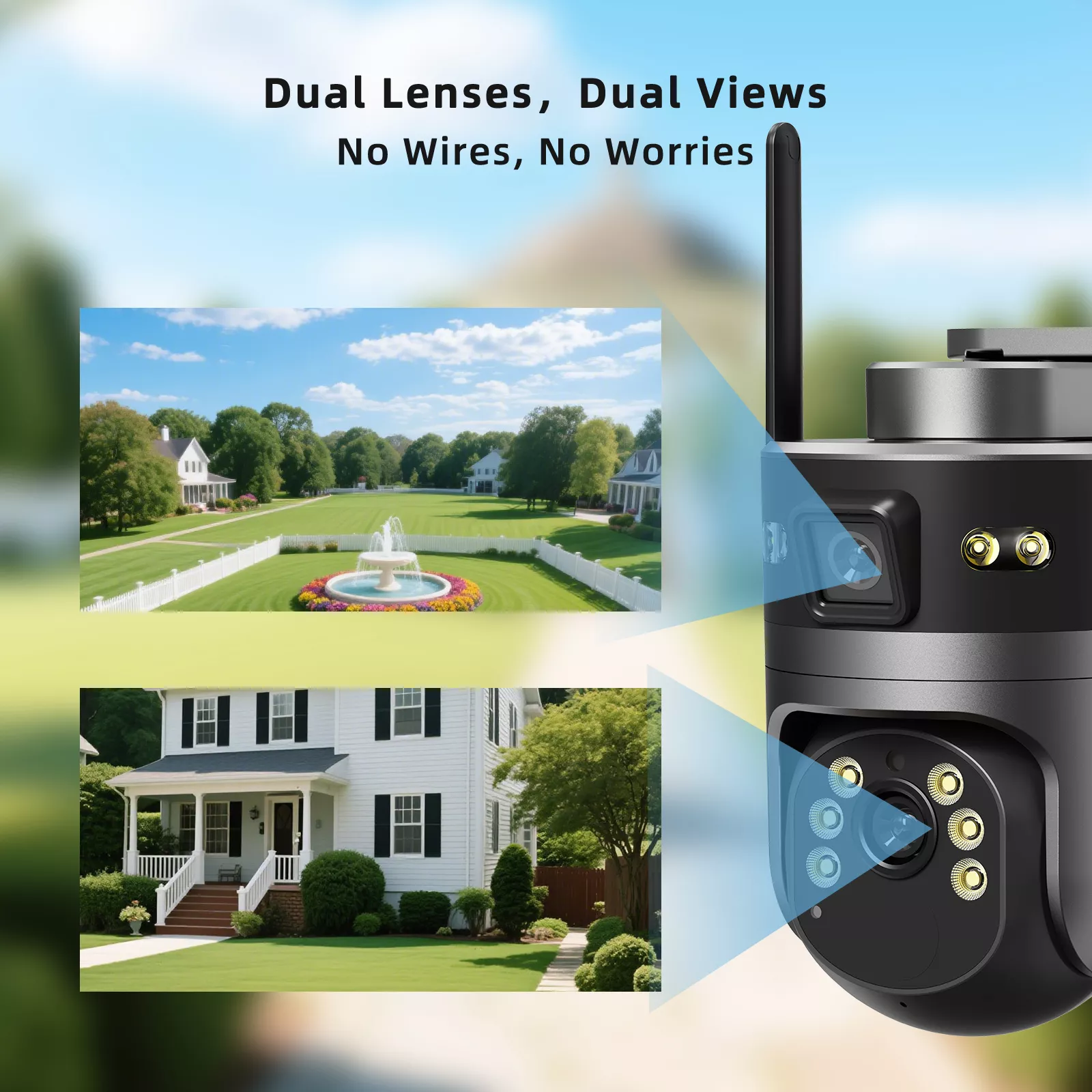 Dual lens solar CCTV camera with mobile app view