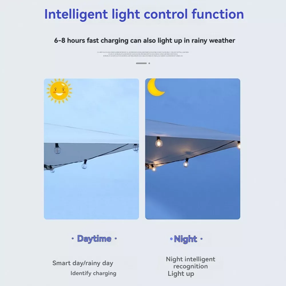 Smart solar string lights with day-night auto control and weather resistance