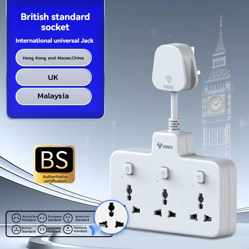 British standard universal socket with BS certification for UK, Malaysia, Hong Kong.